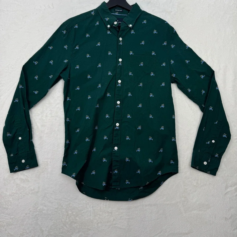 American‎ Eagle Shirt Mens S Green Christmas Truck Seriously Soft Button Down S